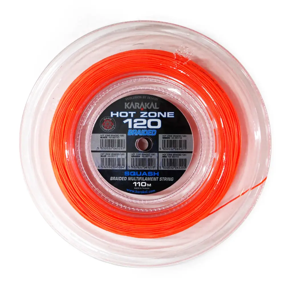 Karakal Hot Zone Braided 120 - Naranja - Bobina de cordaje de squash de 220 m